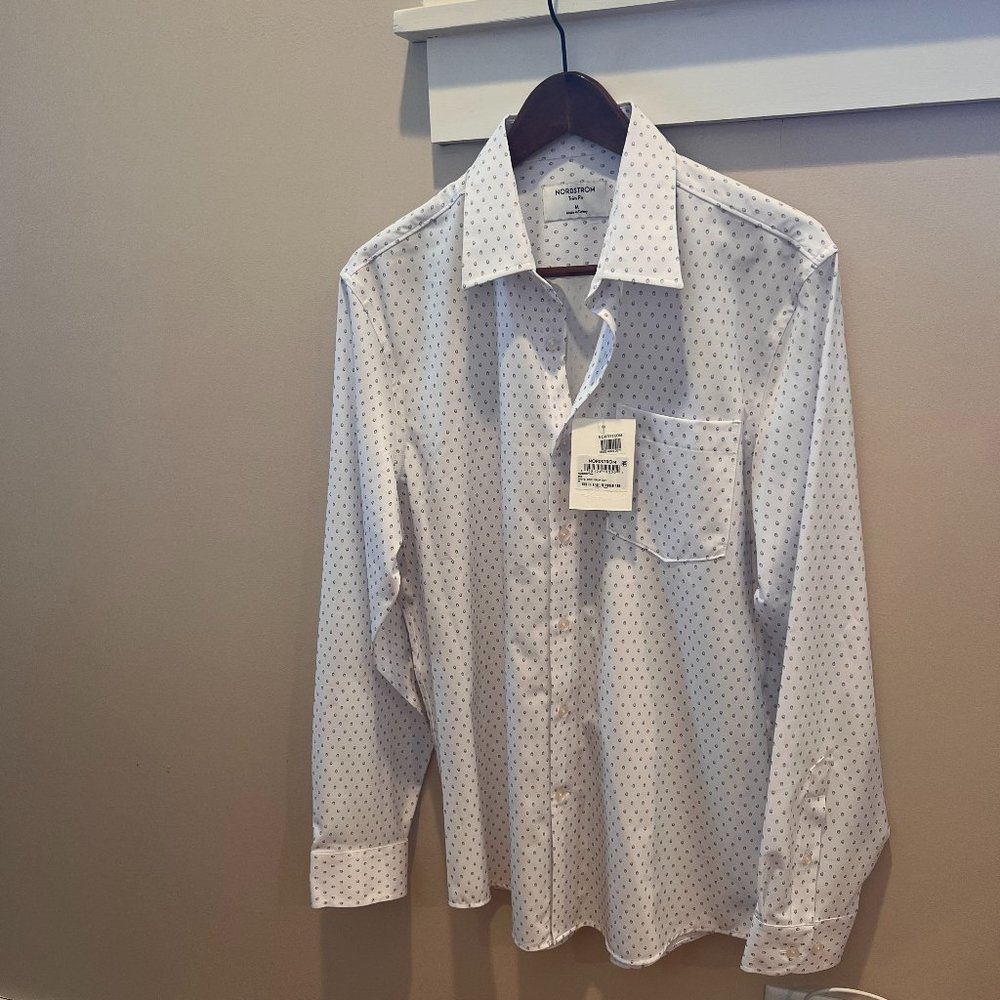 NWT Nordstrom Trim Fit Stretch Performance Print Button-Up Shirt SzM TrimFit